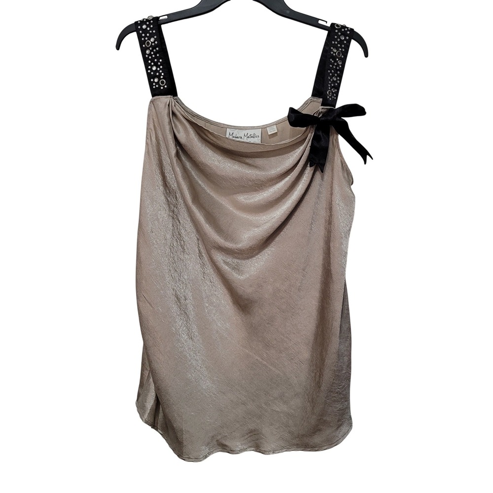 Avenue Modern Metallics Tank Top Womens 18/20 Gold Rhinestone‎ Strap Bow Shimmer